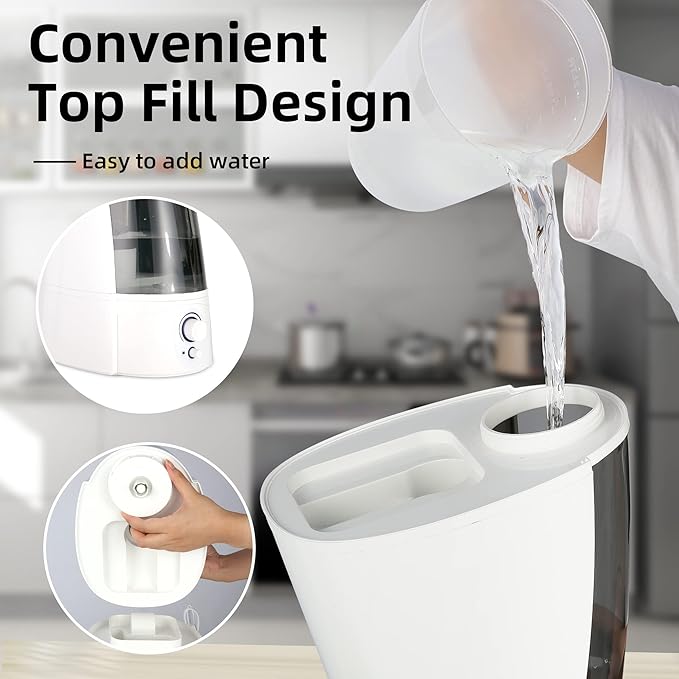 Cool Mist Humidifier for Office & Bedroom, 5L Top Fill Personal Humidifier with Adjustable Mist Mode, 2 Settings, Anion Technology, Ultra Quiet, Auto Shut-Off, Lasts Up to 15 Hours – Black