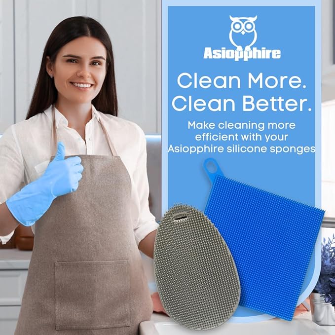 Silicone Dish Sponge Dish Scrubber (Oval and Square) - Dual-Sided, Food Grade Silicone Sponges for Dishes and Housecleaning 2-Pack