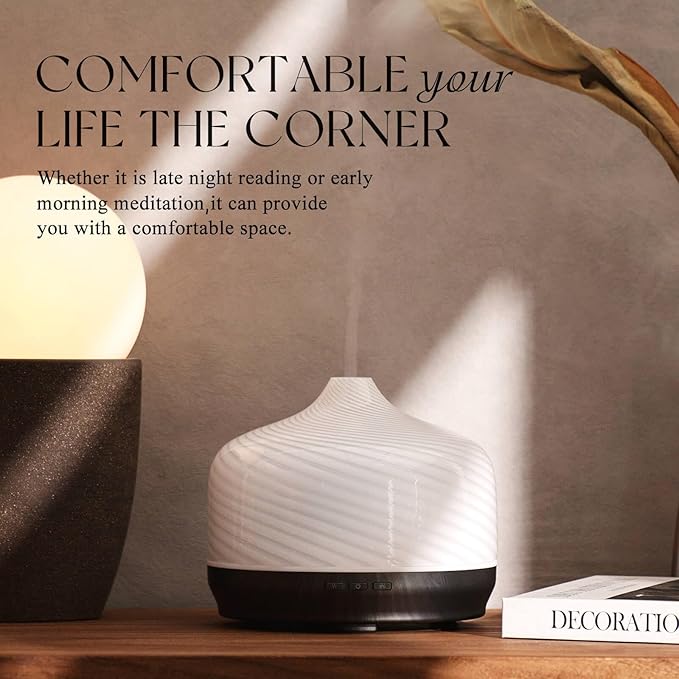 Porseme 500ml Glass Essential Oil Diffuser Aromatherapy Ultrasonic Cool Mist Humidifier 15-21 Running Hours Waterless Auto-Off Air Diffusers for Sleeping Yoga Office Working Spa and Rest (Pure White)