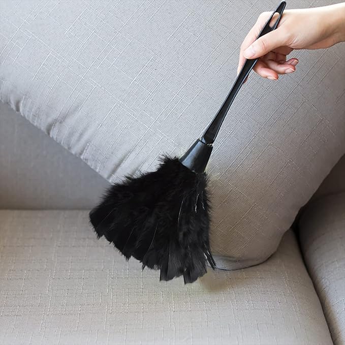 Turkey Feather Dusters for Cleaning Home Blinds Kitchen car Office, Eco-Friendly Reusable （2 pcs Black）