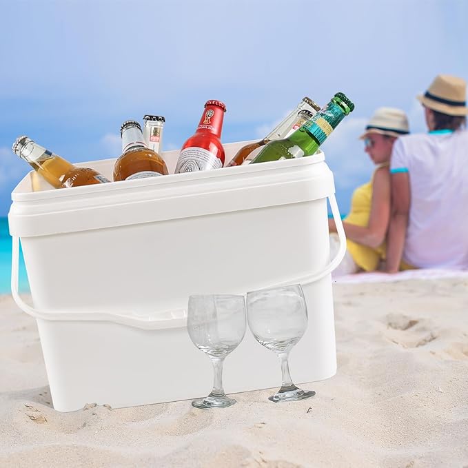 5 Gallon Plastic Square Bucket with Lid for Food Storage, Set of 4 Rectangular White Food Grade Bucket with Handle