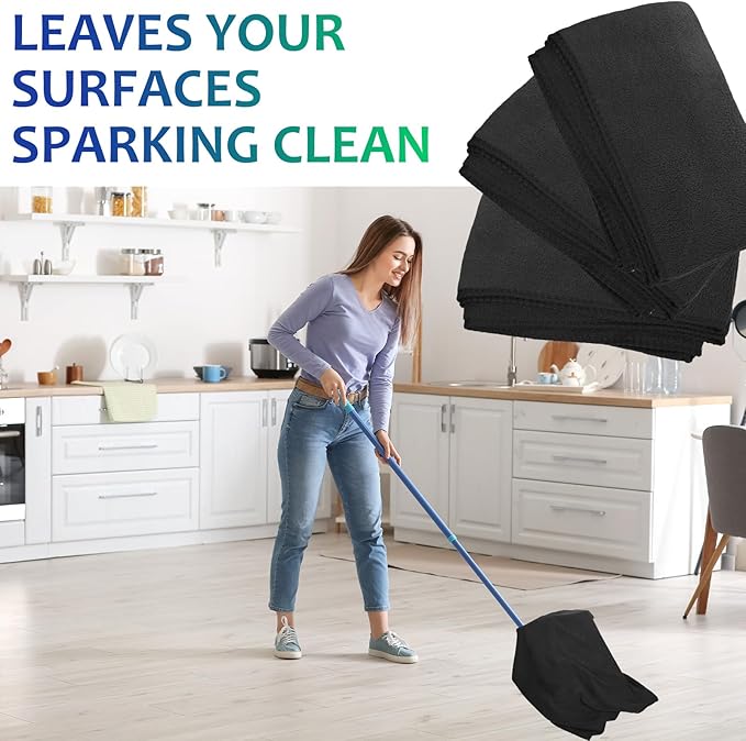 Newwiee 3 Pcs Extra Large Microfiber Cleaning Cloth 30" x 20" Washable Reusable Microfiber Towel Streak Free Lint Free Cloth for Cleaning Home Glass Office Window Bathrooms (Black)
