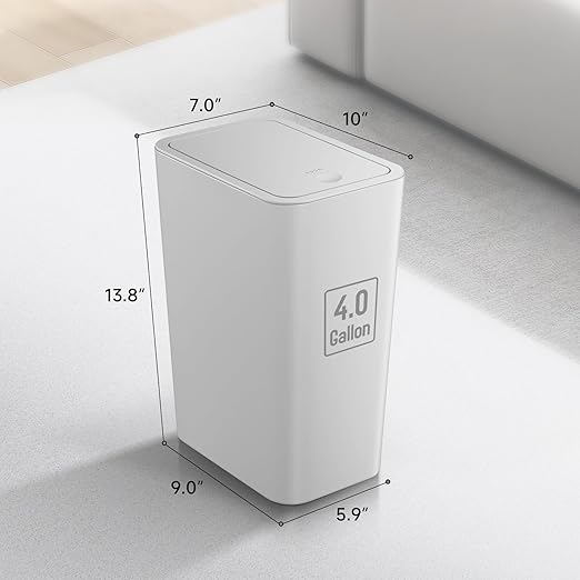 TIPGO Bathroom Trash Can with Lid, 4 Gallon / 15 Liter Small Garbage Can, Press Top Bin, Plastic Wastebasket with Pop-Up Lid for Bedroom, Living Room, Office (Grey)