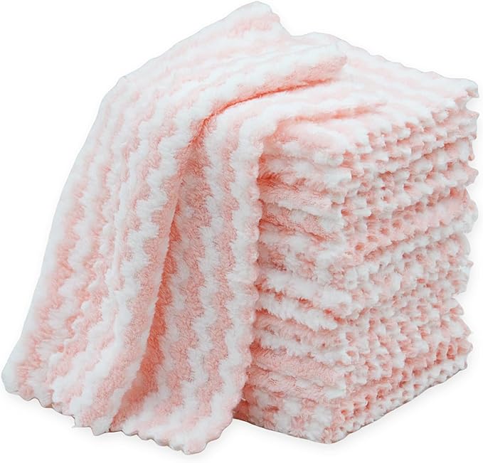 10PACK Kitchen Cleaning Cloths, Microfiber Dish Cloths: All-Purpose Washing/Soft/Lint Free/Absorbent/Quick Dry Reusable Washable Towels for Bathroom/Car/Glass, 10''x10'' - Pink