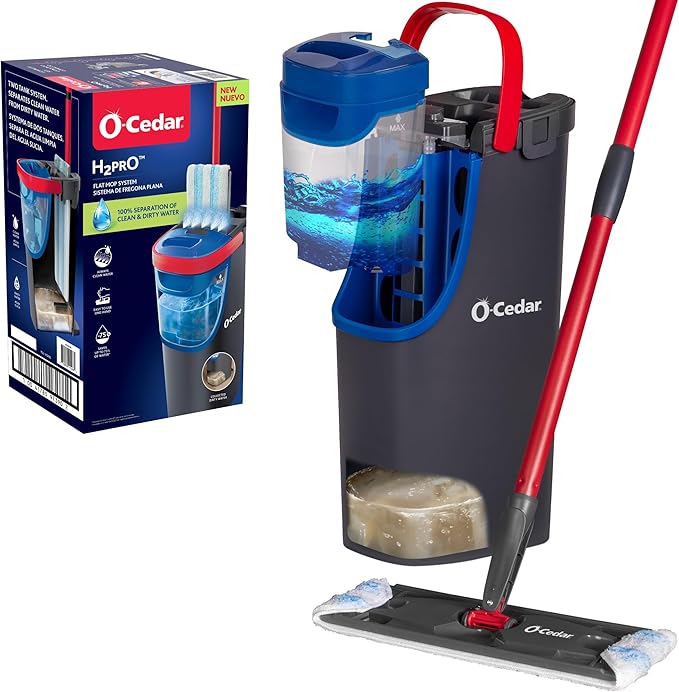 O-Cedar H2prO Flat Mop System | Quick Cleaning Tool | Clean with Clean Water | Machine Washable Reusable Microfiber Mop Pad | Safe on Wood Floors, Vinyl, Tile, Baseboards, Walls