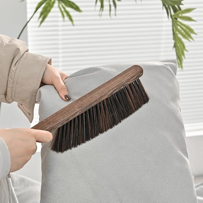2PCS Hand Broom Cleaning Brushes-Soft Bristles Dusting Brush for Cleaning Car/Bed/Couch/Draft/Garden/Furniture/Clothes,Wooden Handle(Brown)
