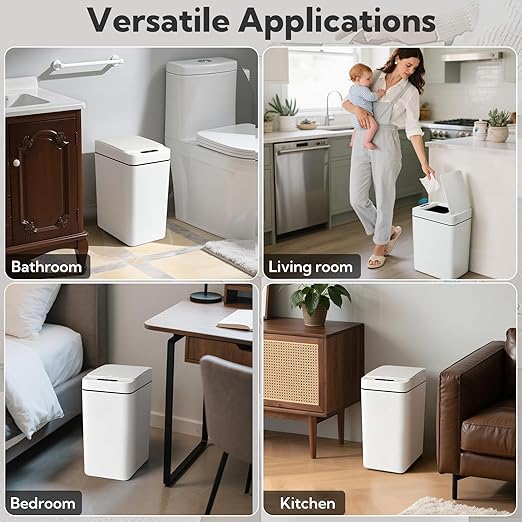 2 Pack Automatic Trash Can Touchless with Lid – 2.5Gallon Slim Bathroom Trash can，Ideal for Kitchen, Bedroom, Living Room & Office (White)