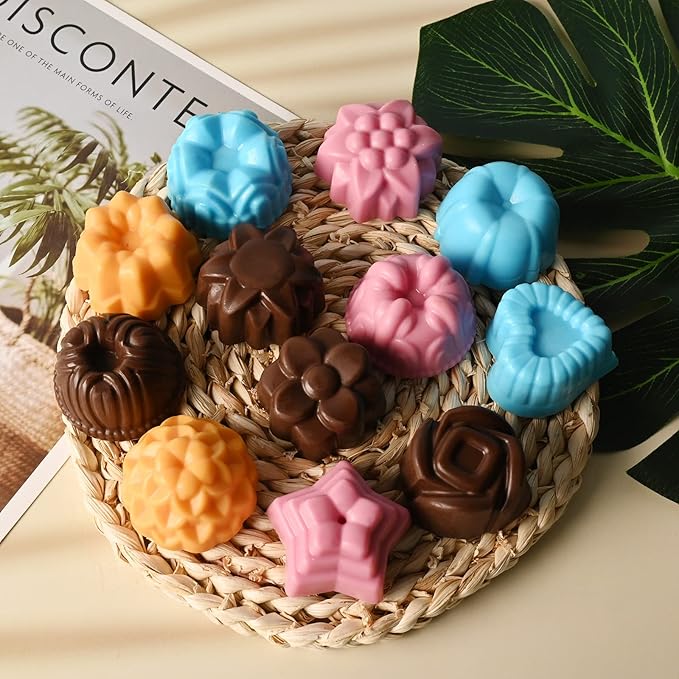 Sakolla 3 Pack Flower Molds Silicone, 12 Cavities Different Shapes Silicone Molds for Chocolate, Cupcake, Candy, Jelly, Ice Cube, Muffin (Pink, Purple, Blue)