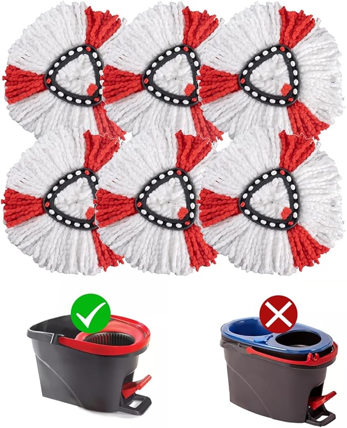 Matthew Cleaning 6Pack Red Microfiber Spin Mop Replacement Head Compatible with EasyWring Spin Mop Replace Head-EasyWring High Absorbency,Machine Washable,Microfiber Spin Mop Refills