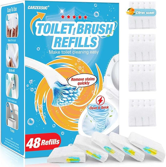 Toilet Cleaner Refill Pads 48 Refills Citrus Scent Toilet Scrubber Refill Enhanced Odor Control Clean Stains Disposable Brush Refill for Bathroom