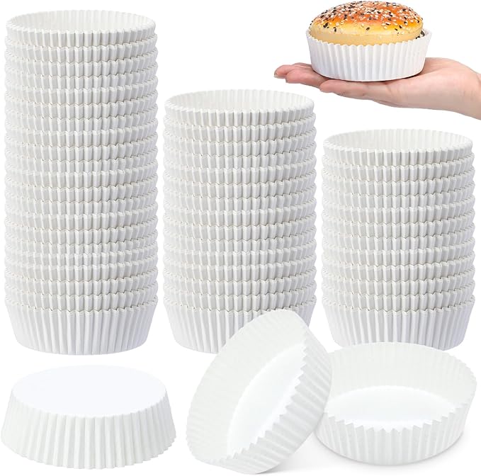 Uiifan Disposable Round Cupcake Liners Paper Baking Cups Wrappers Cupcake Paper Microwave Oven Safe Bakeware Mold for Snacks Cakes(White,50 Pcs)