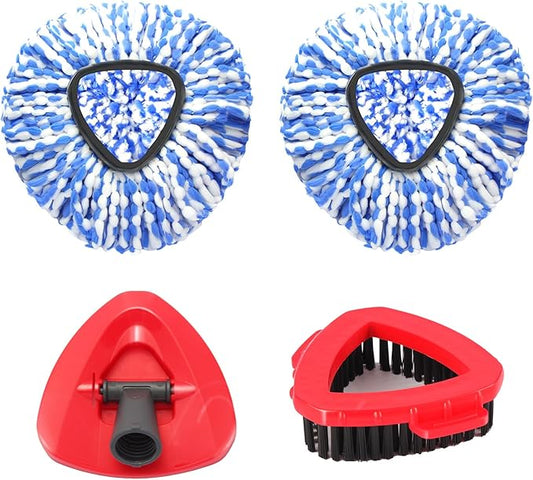 Mop Heads Replacements for OCedar RinseClean 2 Tank Spin Mop System, Mop Replace Head with 2 Microfiber Mop Head Refills, 1 Scrub Brush and 1 Mop Base Set Combo