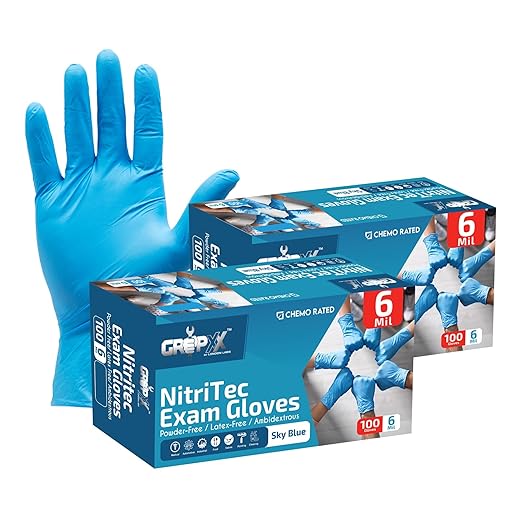Heavy Duty 6 Mil Blue Nitrile Gloves Disposable Latex & Powder Free -Extra Stretchy Fentanyl Safe |Medical,First Aid Kit,EMT|Food Safe Rubber Gloves for Cooking & Cleaning| Pack of (200)