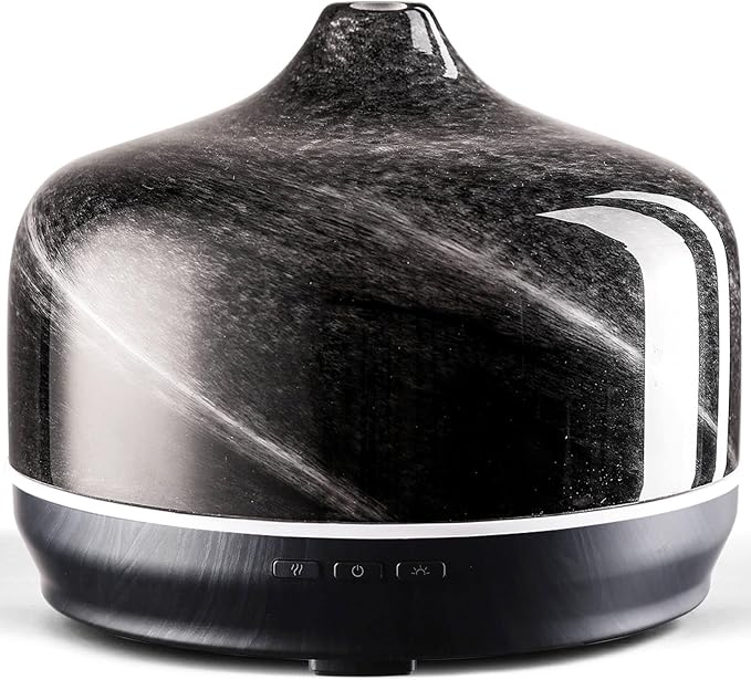 Porseme 500ml Glass Essential Oil Diffuser Aromatherapy Ultrasonic Cool Mist Humidifier 15-21 Running Hours Waterless Auto-Off Air Diffusers for Sleeping Yoga Office Working Spa and Rest (Obsidian)