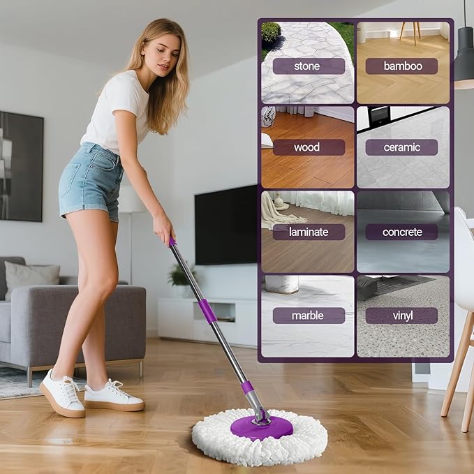 Spin Mop and Bucket with Wringer Set,Masthome 360°Spinning Bucket System with 3 Reusable Pads,EasyWring Microfiber Mop and Buckets for Floor Cleaning, Wet Dry Floor Mop for Home & Office