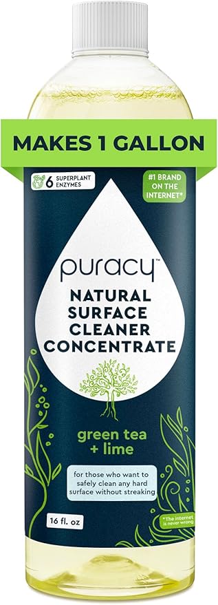Puracy 99.9% Natural All Purpose Cleaner Concentrate - Makes 128oz Multi Purpose Cleaner - Green Tea & Lime - Surface Cleaner, Floor Cleaner, Kitchen, Cleaner, Bathroom Cleaner - Cleaning supplies