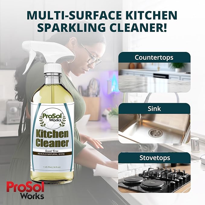 Kitchen Cleaner 16 oz - Daily Cleaning Spray for Countertops, Sink, Cabinets, Appliances, & Stainless Steel Cleaner Revealing Natural Shine & Refreshing Scent - Safe on All Surface