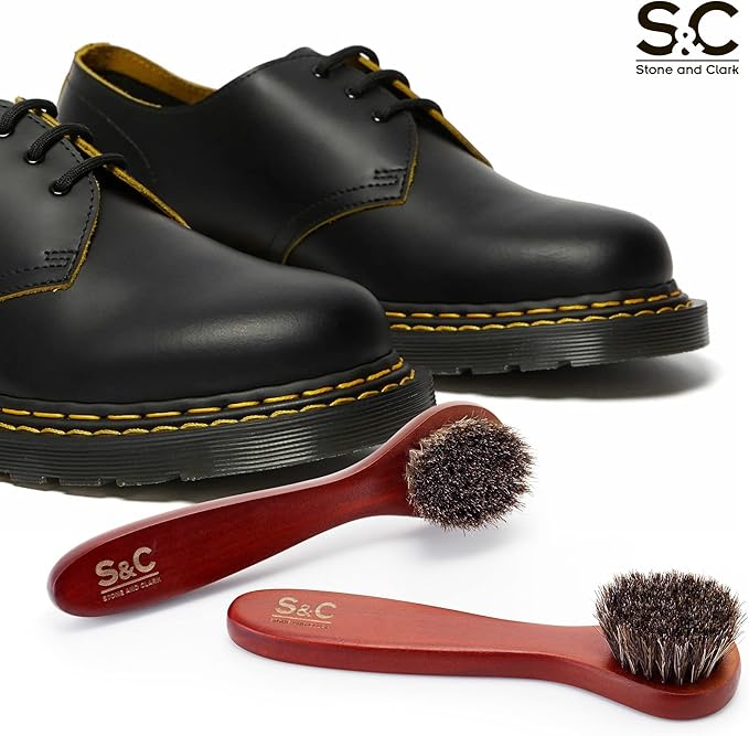 Premium Shoe Polish Brush Set - Horse Hair Brushes, Shoe Polish Applicator for Leather Footwear - Shoe Brushes for Cream & Polish - Made of White Horse Hair & Lotus Wood Handle