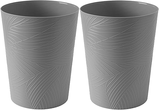 1.8 Gallons Small Trash Can, Decorative Wastebasket, Modern Leaf Pattern Design, Polypropylene Trash Can for Bathroom, Bedroom, Office (2, Grey)
