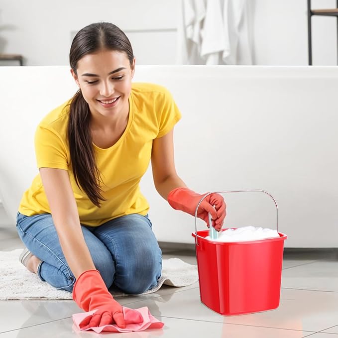 6 Pcs 3 Quart Cleaning Bucket Small Cleaning Square Bucket Detergent Pail, Plastic Utility Sanitizer Buckets for Home Commercial Restaurant Kitchen Office School (Red)