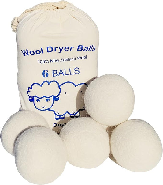Wool Dryer Balls, Full-Size(Dia.~2.76 in), Reduces Drying Time, Reusable and Chemical-Free, Natural Fabric Softener, Sustainable Laundry Solution (6-Pack)