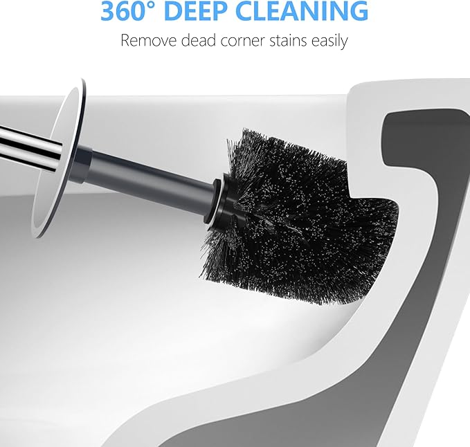 SetSail Toilet Brush, Compact Size Toilet Bowl Brush and Holder Toilet Brushes for Bathroom with Stainless Steel Handle Toilet Cleaner Brush with Durable Scrubbing Bristles, 3 Packs，Gery