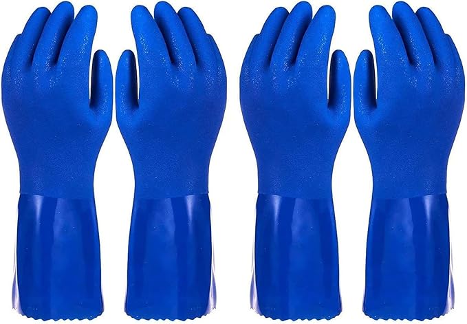 2 Pairs Rubber Household Cleaning Gloves for Kitchen Dishwashing, Cotton Lined (Blue)
