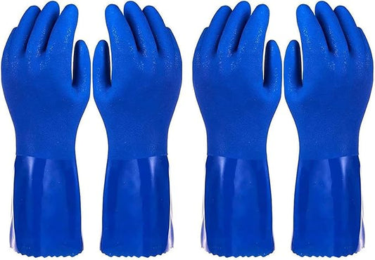 2 Pairs Rubber Household Cleaning Gloves for Kitchen Dishwashing, Cotton Lined (Blue)