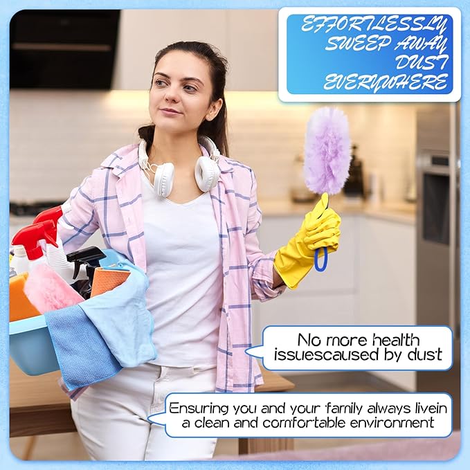 Vesici 100 Pcs Duster Refills Compatible with Swiffer Dusters Bulk Disposable Replacement Thickened with 1 Handle Heavy Duty for Cleaning, Office (Purple and Pink)