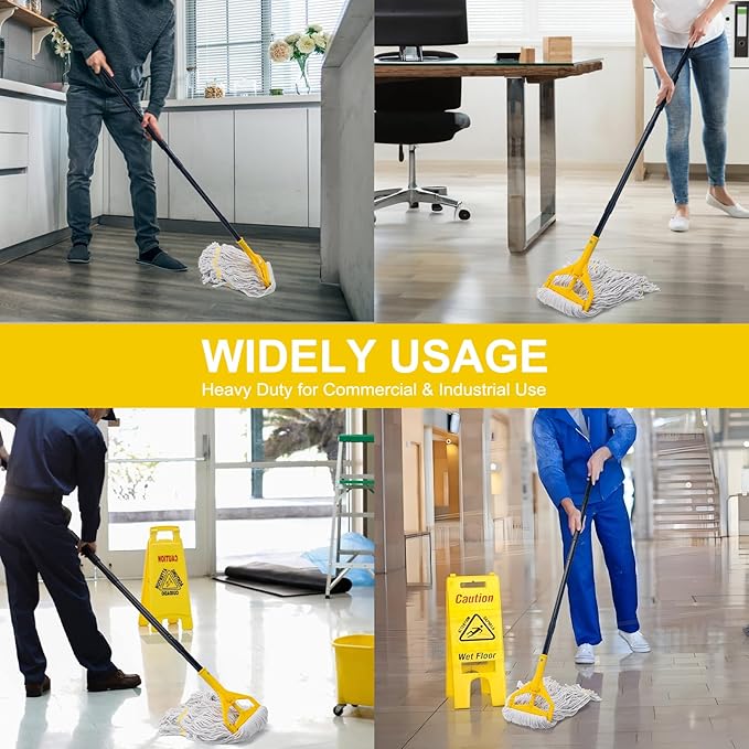 Commercial Mop with 3 Extra Large Replacement Heads,59" Long Handle Heavy Duty Industrial Mops for Floor Cleaning,Looped-End String Wet Cotton Mop for Home,Kitchen,Office,Garage,Concrete/Tile Floor