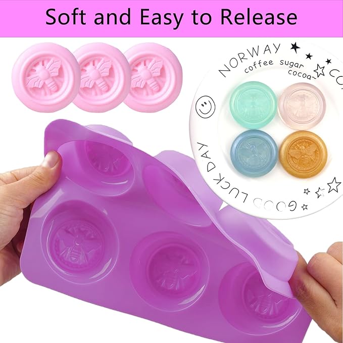 Bee Silicone Molds 2Pcs Round Honeybee Silicone Mold Beehive Shape 6 Cavities Molds Set for Homemade Soap Making, DIY Jello, Bath Bomb, Beeswax Candle, Resin