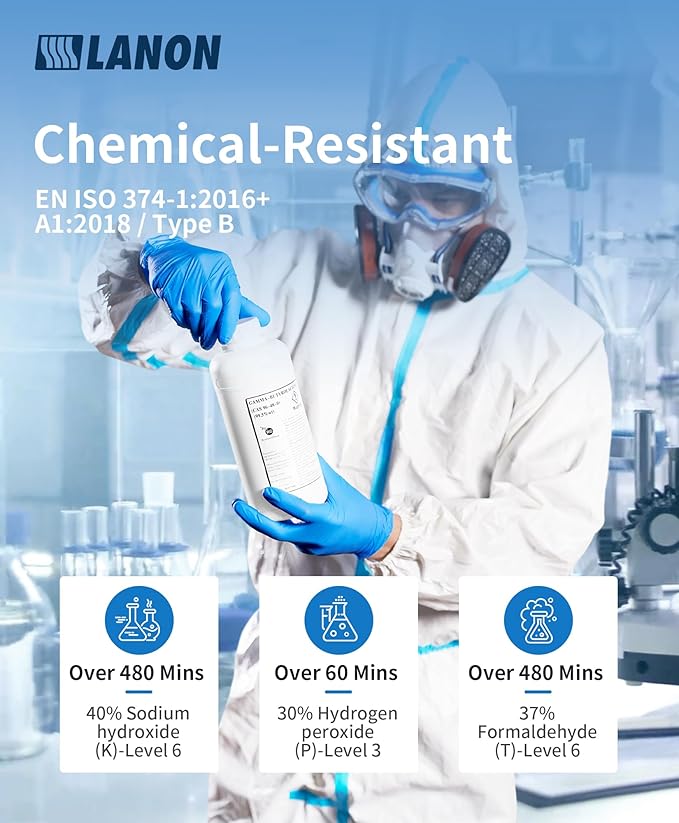 LANON Protection Blue Disposable Nitrile Gloves, Silicone-Free, Food-Safe, Chemical Resistant, Powder-Free, Textured Fingertips, Cooking, Cleaning, Case, Large