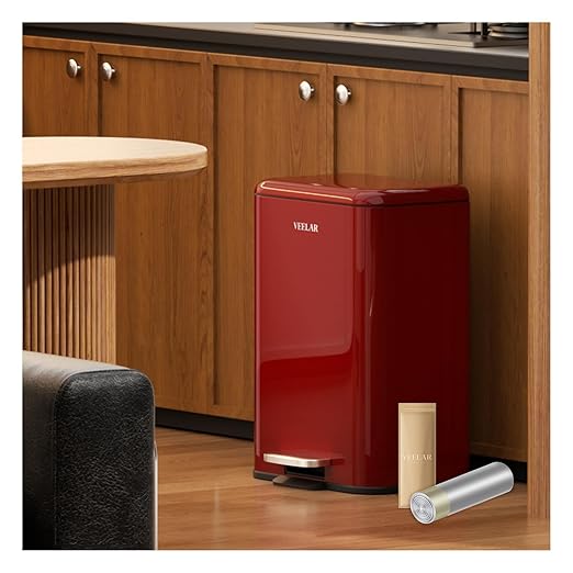 5 Gallon Bathroom Trash Can - Room Step Garbage Can with Lid, Stainless Steel Trash Bin for Kitchen Living Room Bedroom Commercial Restaurant Office (Red, 20Liter / 5.5Gallon)