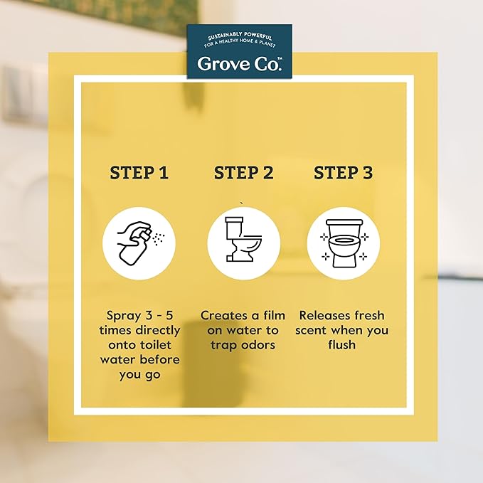 Grove Co. Toilet Spray, Clear the Air Bathroom Spray Air Freshener (2 fl oz) Odor Eliminator for Strong Odor, 100% Natural Lemon Zest Scent, Vegan, Paraben & Phthalate Free (Pack of 3)