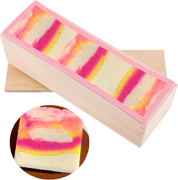 ZOENHOU Pack of 2 42 oz Pink Soap Molds, Flexible Rectangular Silicone Soap Making Molds Kit with Wood Box DIY Tool Set for Soap Making Supplies