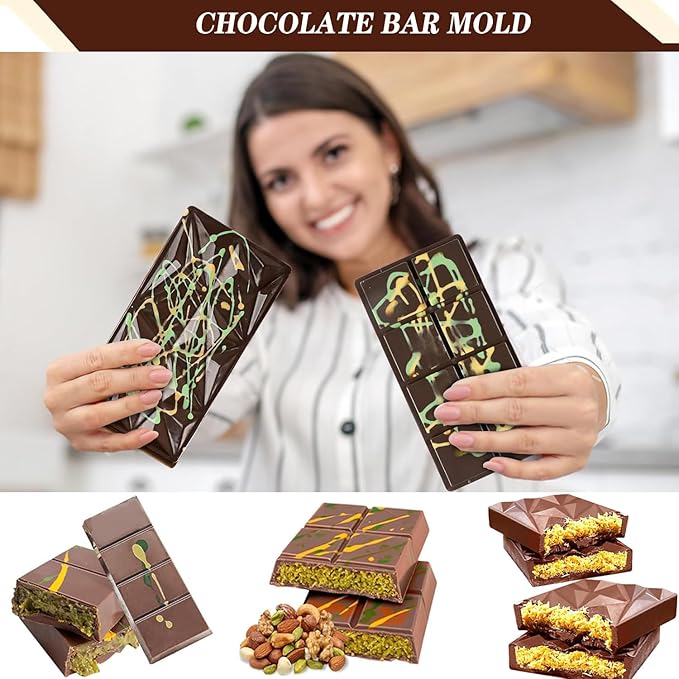 Chocolate Bar Mold - Dubai Chocolate Mold,Food Grade Silicone Chocolate Molds,Non-Stick & Easy to Release Deep Mold for Dubai Pistachio Chocolates, Candy, Snacks, Desserts, Dishwasher Safe