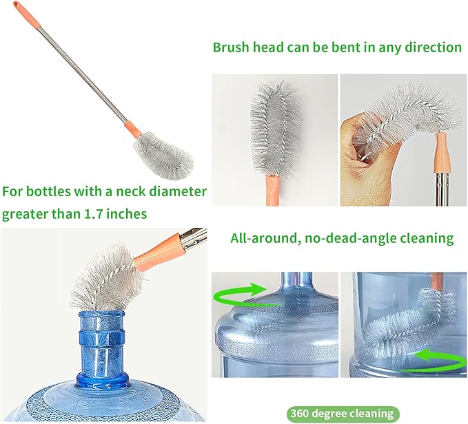 2-Pack Bucket Brush, Bottle Brush for Cleaning Extra Long Bottles, Gallon Jug Cleaner, Water Bottle Cleaner.