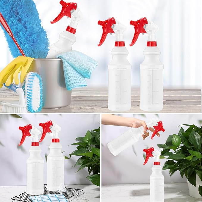 10 Pack Spray Bottles 16 oz Empty Water Spray Bottles for Cleaning Heavy Duty Refillable Squirt ‌Container with Measurements Adjustable Nozzle for Household Industrial (Red,Delicate Style)