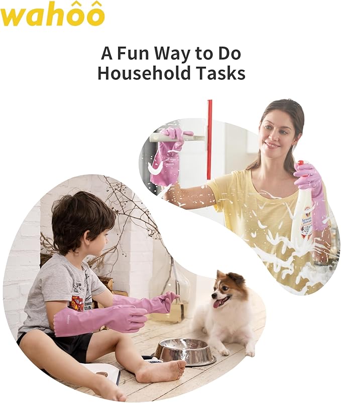 wahoo 3 Pairs Skin-Friendly Cleaning Gloves, Reusable Dish Washing Gloves with Flocked Cotton Liner, Dishwashing, Kitchen, Mauve Mist, Small