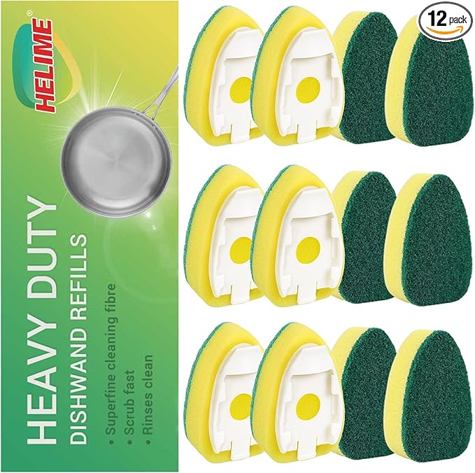 Dishwand Refills Sponges Heads - Non Scratch Dish Wand Refill Replacement, Heavy Duty Scrub Dots Brushes Dispenser, Soap Dispensing Scrubbers, Dishwashing Cleaner Supplies Kitchen Sink Dishwasher Tool