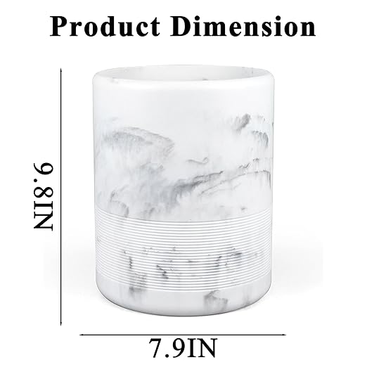 Modern Resin Trash Can Bin, Wastebasket for Bathroom, Kitchen, Office, Home, Marble White
