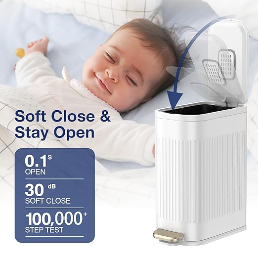 BETHEBEST Bathroom Trash Can with Lid,Soft Close,Step Pedal,4 Gallon/15Liter Small Gargebe Can with Removable Inner Bucket,Stainless Steel Trash Can for Bathroom,Office,Bedroom(White)