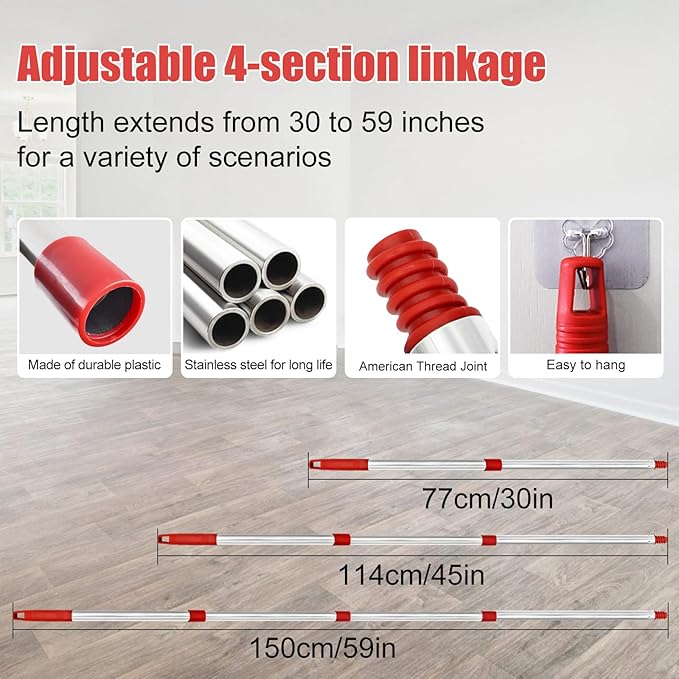 Spin Mop Heads Replacements for O Ceda EasyWring 1-Tank System, 4-Section Stainless Steel Mop Handle, 2 Microfiber Mop Head Refills, 1 Base and 1 Scrub Brush Combo Set for Floor Cleaning