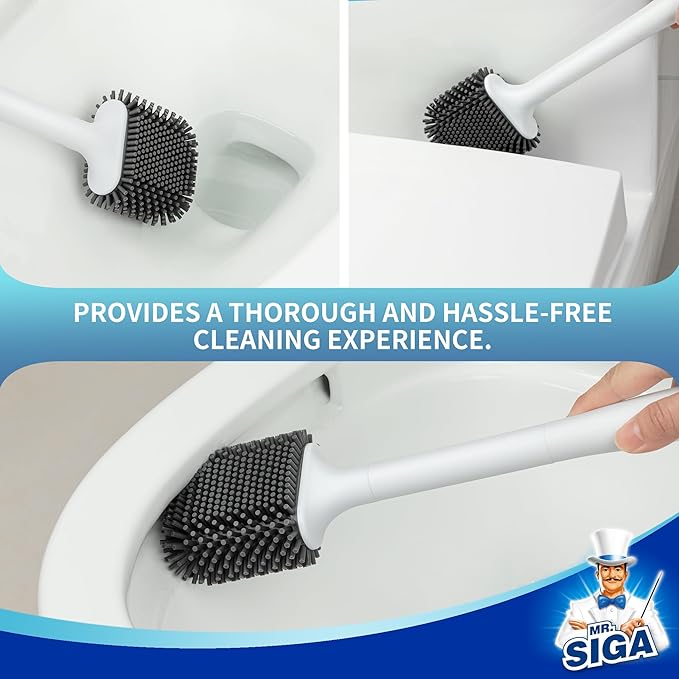 MR.SIGA Toilet Brush and Holder, Wall Mounted Toilet Brush for Bathroom Cleaning, Compact Toilet Brush with Holder Set, White, 1 Pack