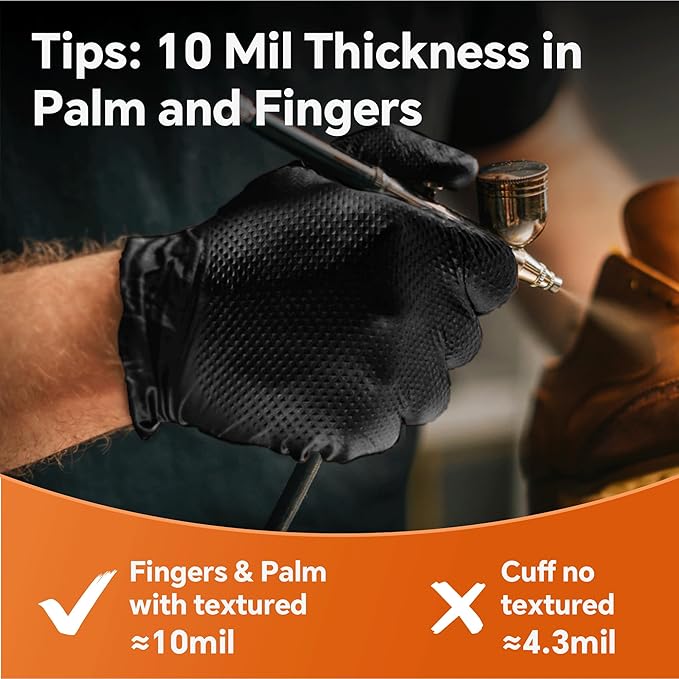 HEAVY DUTY 10 Mil Nitrile Gloves Disposable Mechanic Rubber Gloves Industrial with Raised Diamond Texture,Latex Free