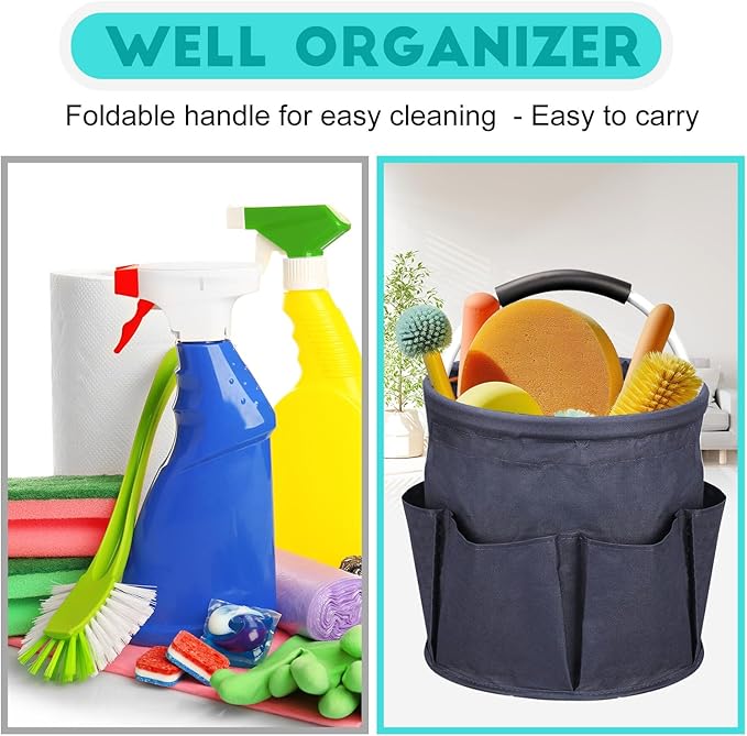 Cleaning Caddy for Cleaning Supplies,17L Cleaning Supply Caddy with Handle Foldable Cleaning Supplies Organizer Bucket Cleaning Products Organizers for Home, Garden(Navy Blue)