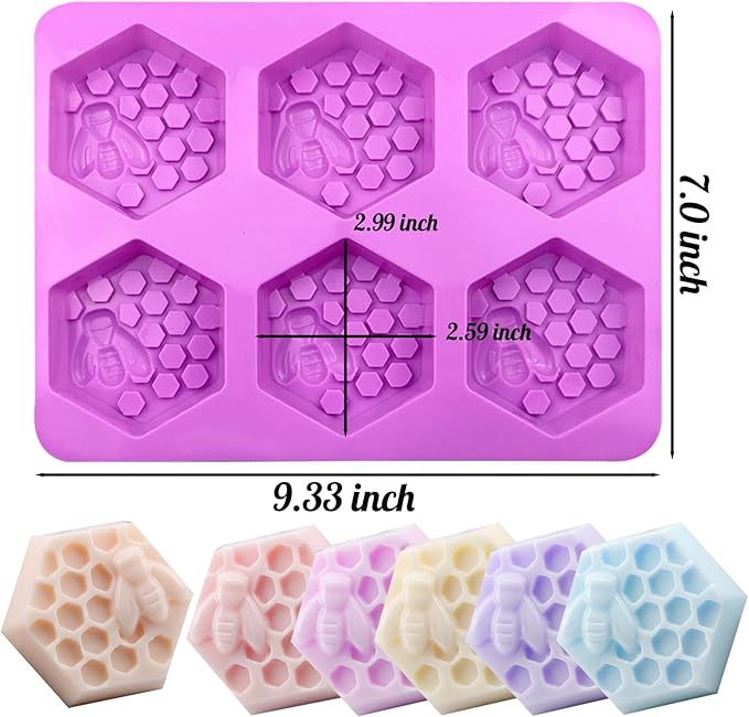 2 Pack Bee Soap Molds, 3D 6 Cavity Bee Silicone Soap Molds, Silicone Soap Mold for Homemade Soaps, Cakes, Jellies, Chocolates, Desserts, Ice Cube Tray (Purple)
