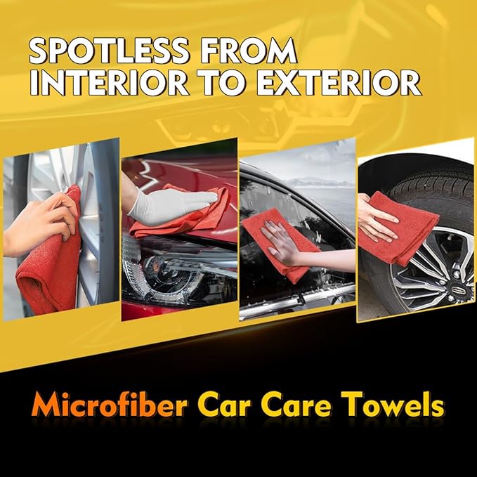 HOMEXCEL Red Shop Towels 100 Pack, Reusable Microfiber Cleaning Cloth Bulk, Multipurpose Microfiber Towels for Car, House and Kitchen, Highly Absorbent Cleaning Rags 11.5 x 11.5 inch