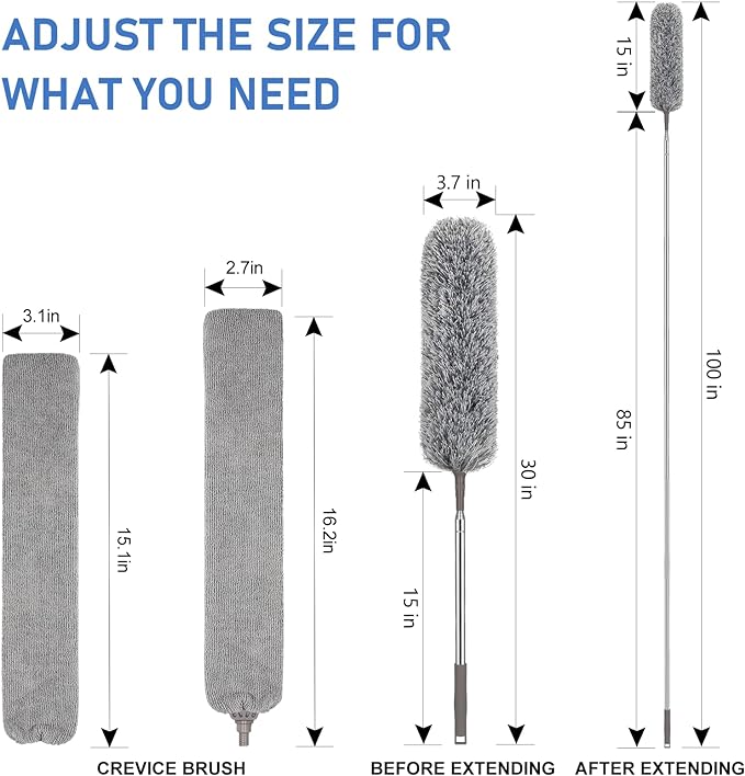 SetSail Dusters for Cleaning, 100-inch Extra-Long Floor Duster with Extension Pole Bendable Microfiber Head Washable Ceiling Fan Cleaner Duster for High Ceilings, Furniture