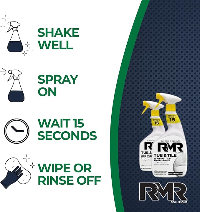 RMR - Tub and Tile Cleaner, Mold Stain & Mildew Stain Remover, Industrial-Strength, No-Scrub Cleaner, 32 Fl Oz, 2 Pack